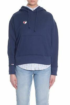 felpa donna blu con cappuccio e cuore