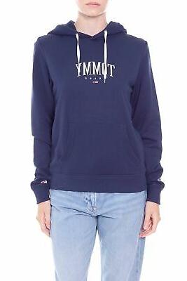 felpa donna blu con cappuccio e stampa