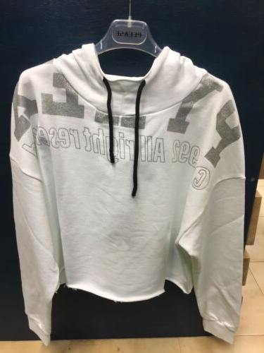felpa donna corta con cappuccio bianca maglia