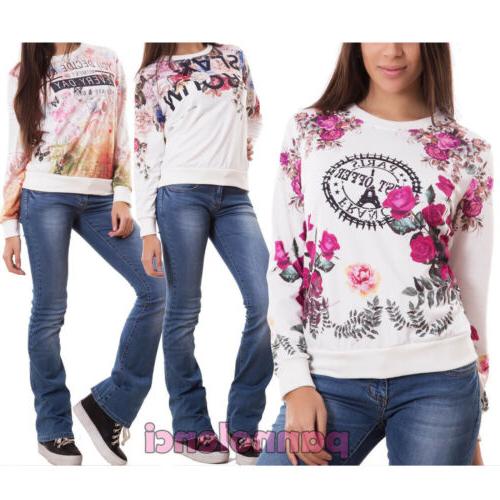 felpa donna maglia maniche lunghe varie fantasie