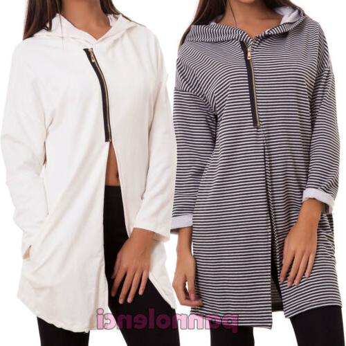 felpa donna maglia spacco cotone zip manica