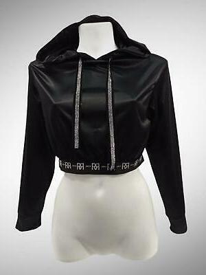 felpa donna rf34219d nera corta con cappuccio