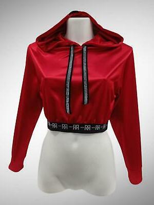 felpa donna rf34219d rossa corta con cappuccio