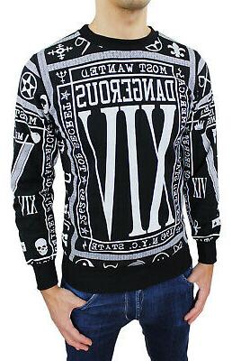felpa maglione uomo most wanted nero bianco