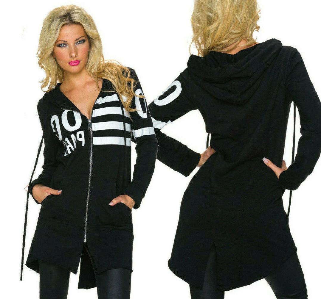 felpa nera lunga donna ginocchio cappuccio zip