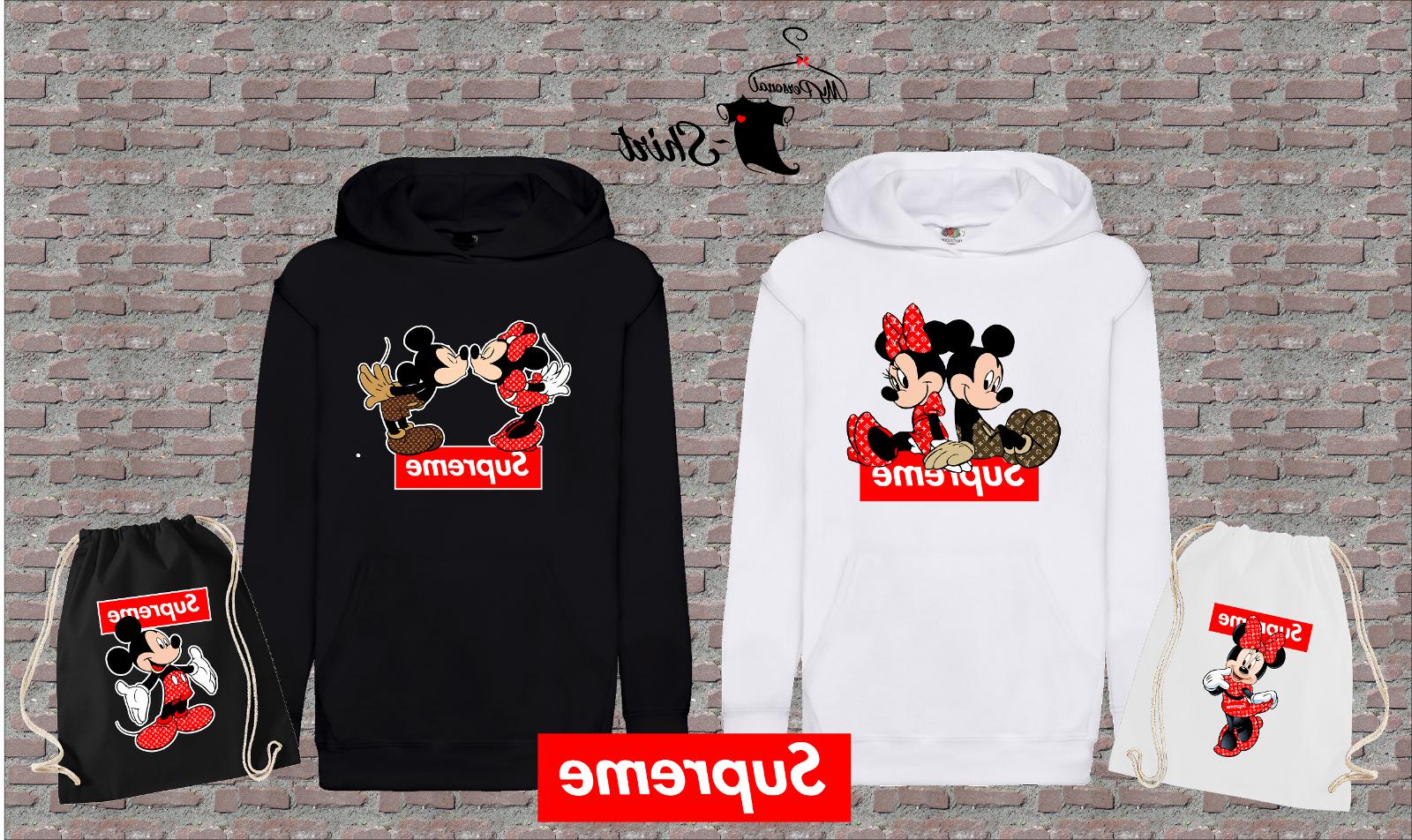 felpa sacca bianca nera supreme topolino minnie