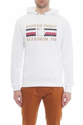 felpa uomo bianca con cappuccio e ricamo