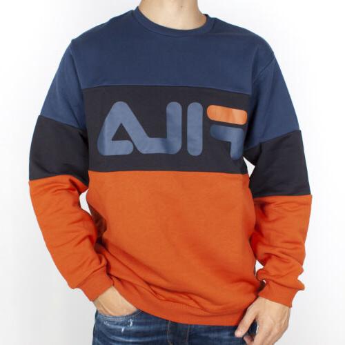felpa uomo blu girocollo tricolor e stampa