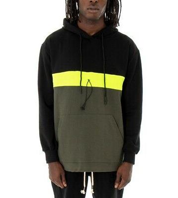 felpa uomo cappuccio riga fluo verde maniche
