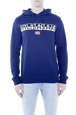 felpa uomo con cappuccio in cotone blu