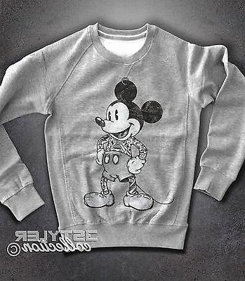 felpa uomo girocollo topolino tatuato mickey mouse