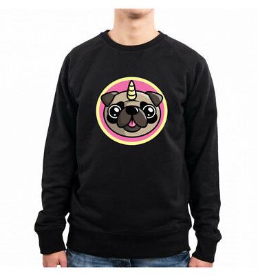 felpa uomo pug unicorn pink cute funny