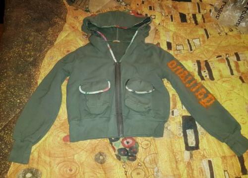 felpa verde militare con capuccio come nuova