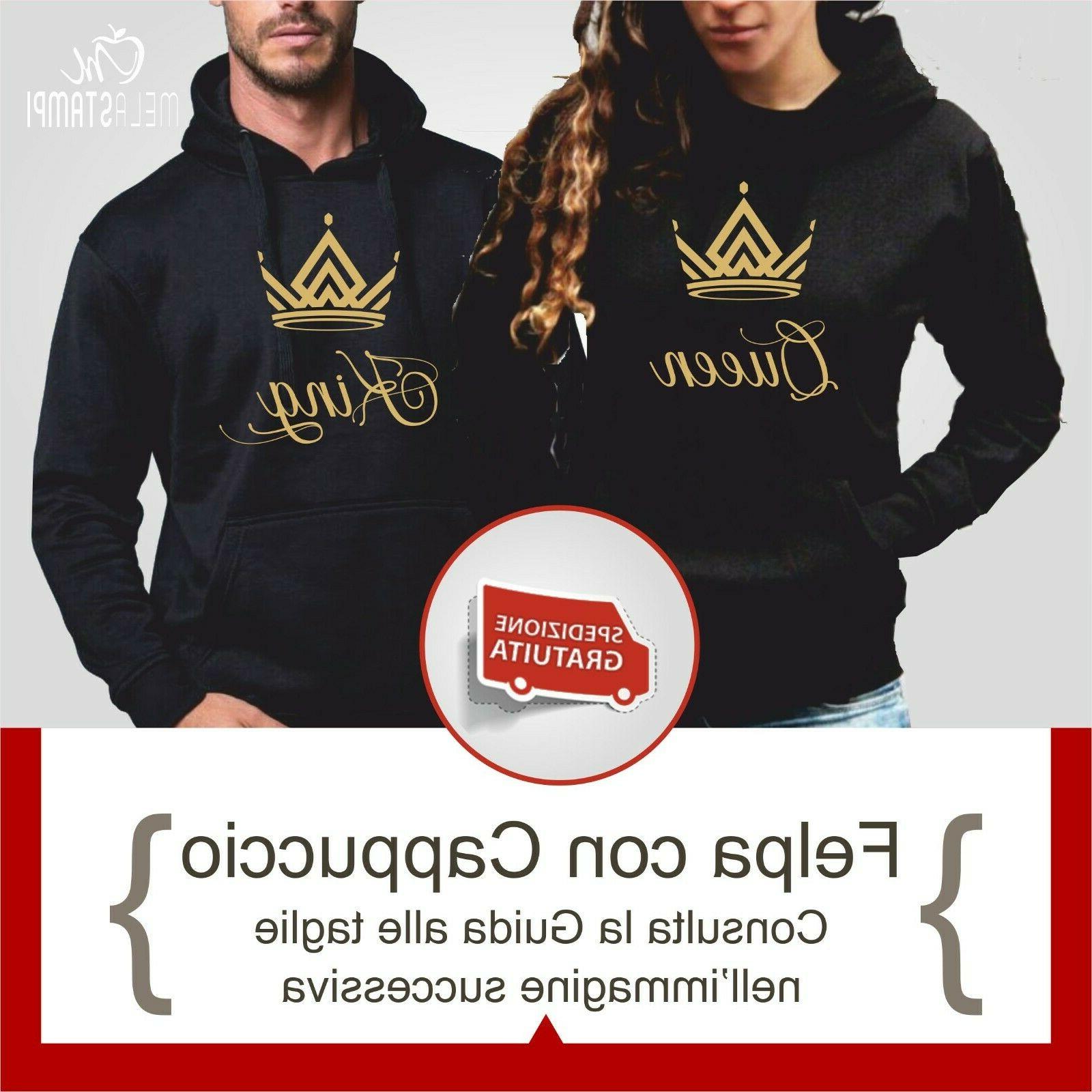 felpe coppia cappuccio king queen stampa oro