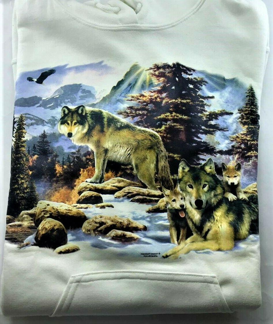felpe neutra bianca stampata famiglia lupi natura