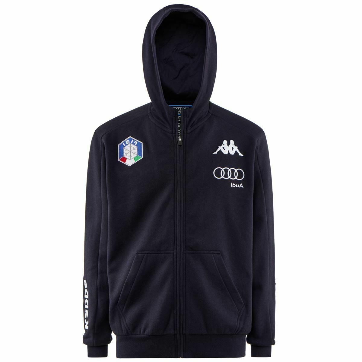 italia fisi sci felpa cappuccio zip blu