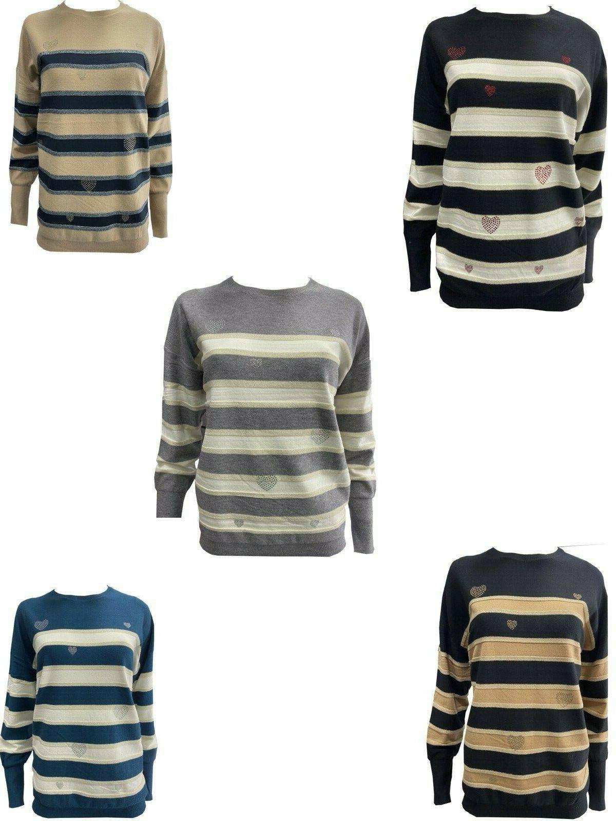 maglia donna maglietta maglione pullover rigata lana