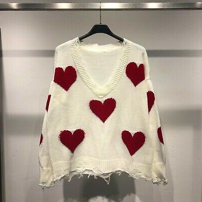 maglione donna pullover golfino invernale cuore scollo
