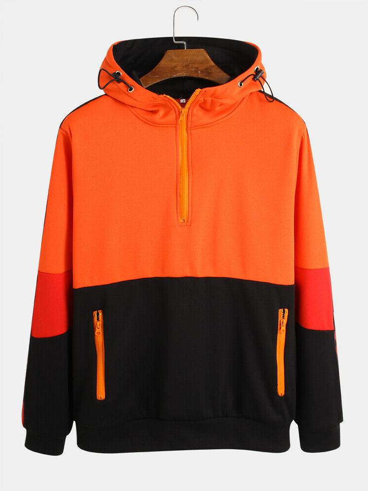 mens colore block patchwork chiusura lampo front