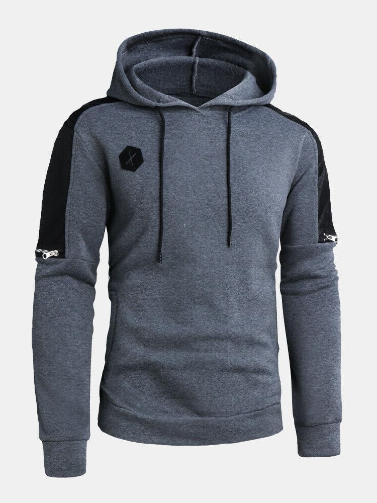 mens solid colore patchwork pocket long sleeve