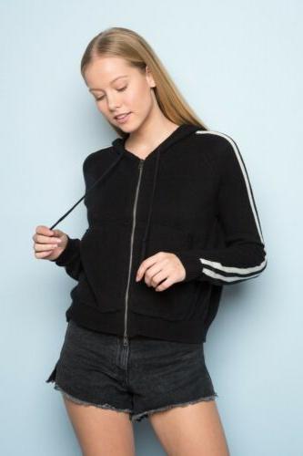 nuovo morbido corto bianco nero righe zip