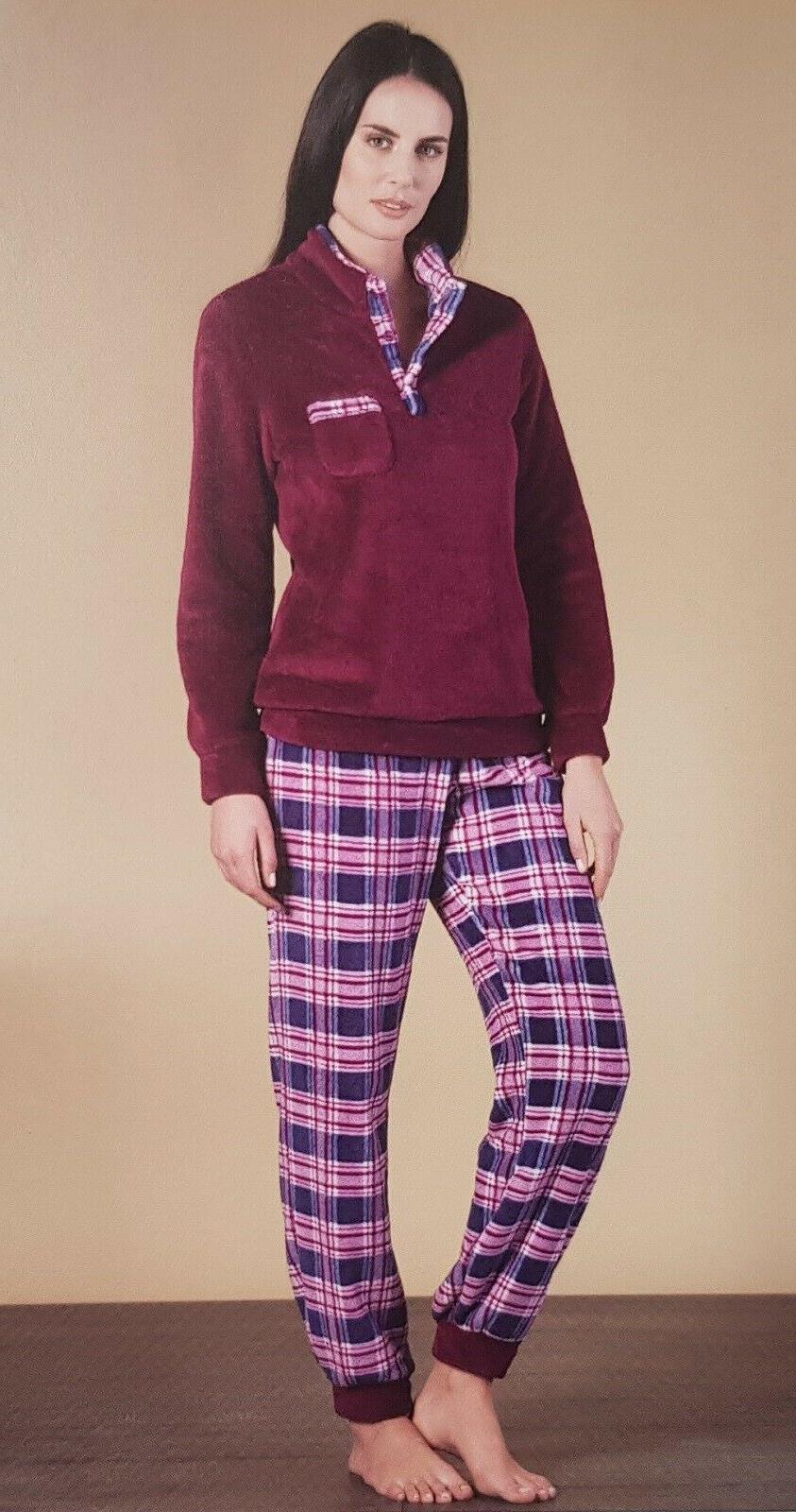 pigiama serafino donna pile invernale manica lunga