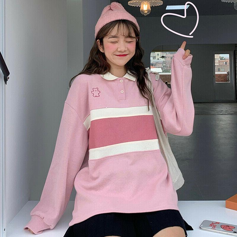 ragazze polo felpa pullover top bavero colletto