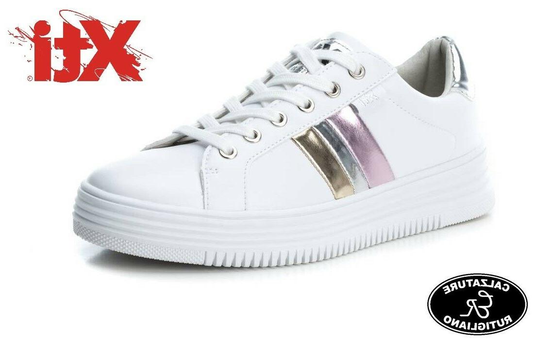 scarpe donna sneaker bianco laccio fascia metal