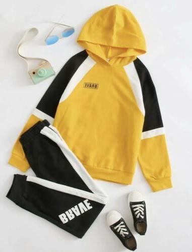 set felpa con cappuccio e manica raglan