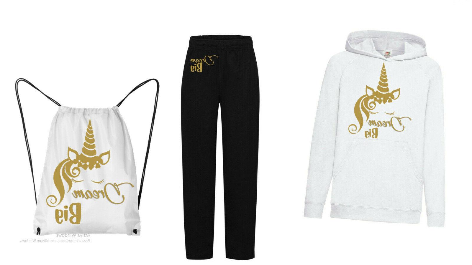 tuta felpa pantaloni unicorno dream big oro