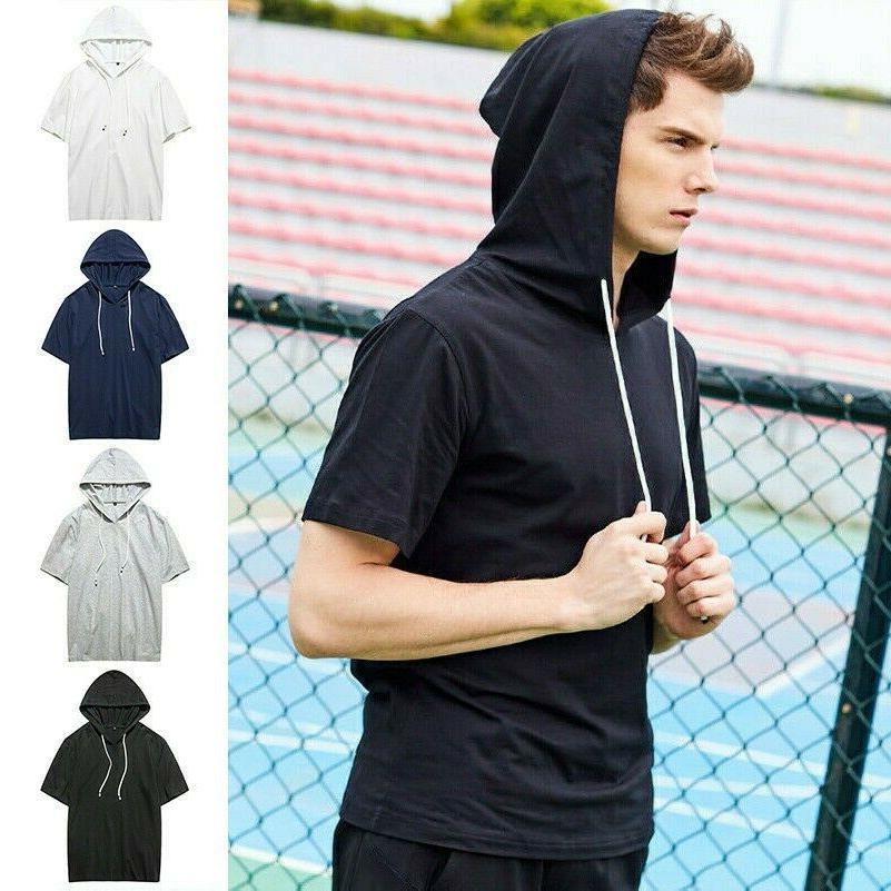 uomo manica corta con cappuccio t shirt