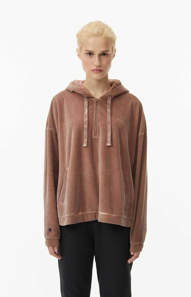 velour mezza cerniera oversize felpa donna marrone