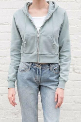verde chiaro corto zip cristallo felpa con