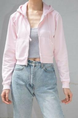 Brandy Melville Luce Rosa Corto Pile Zip Cristallo Felpa con