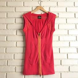Free People lungo senza Maniche Zip Termico Felpa con Cappuc