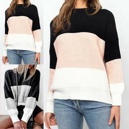 Maglia Maniche Lunghe a Righe Pullover Top Maglia Maglione I