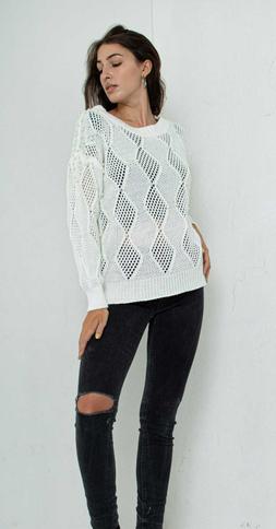 MAGLIONE DONNA CON RICAMO PERLINE COMODO CALDO POLLOVER GIRO