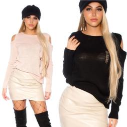 Maglione donna pullover felpa lungo vestito in maglia spalle