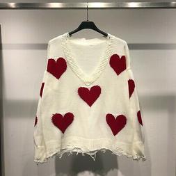 Maglione donna pullover golfino invernale cuore scollo V sfr