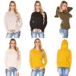 Maglione donna pullover maglioncino maglia felpa con cappucc