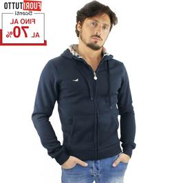 Maglione uomo Felpa cappuccio girocollo slim fit blu grigio 