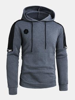 Mens Solid Colore Patchwork Pocket Long Sleeve Coulisse Capo