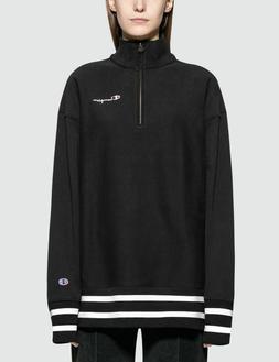 Champion Mezza con Zip Reverse Tessere Righe Felpa Donna Bia