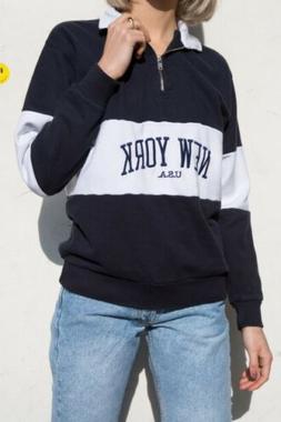Brandy Melville Navy/Bianco 1/4 Zip Pile Isabella New York U