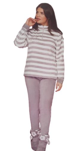 Pigiama Donna Coral Invernale Bordato con Zip Micro Pile BUC