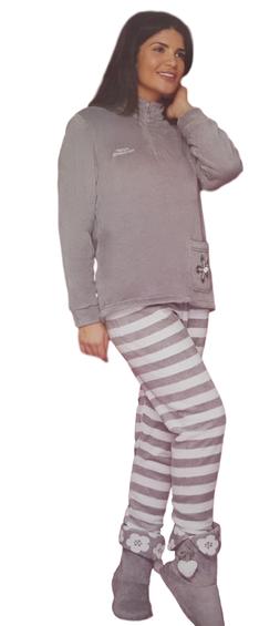 Pigiama Donna Coral Invernale Bordato con Zip Micro Pile BUC