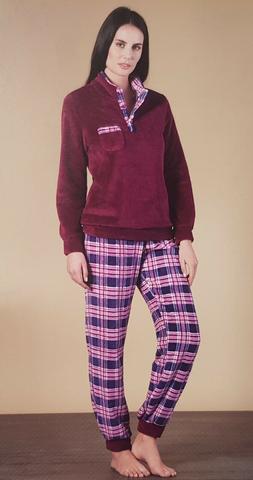 Pigiama Serafino Donna Pile invernale Manica Lunga con elast