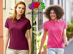 POLO DONNA a Maniche Corte FRUIT OF THE LOOM Premium Cotone 