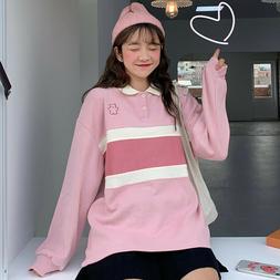 Ragazze Polo Felpa Pullover Top Bavero Colletto Kawaii Sciol