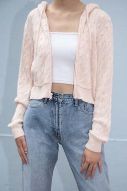 Brandy Melville Rosa Corto Cavo Maglia con Zip Crystal Felpa